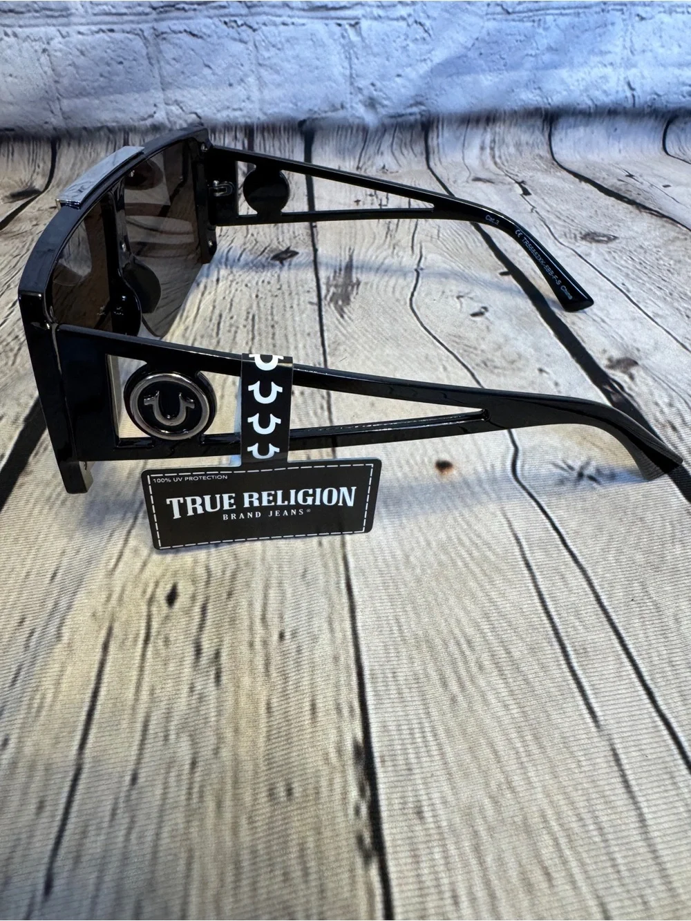 True Religion Oversized Shield Sunglasses Black Wraparound New UV Protection